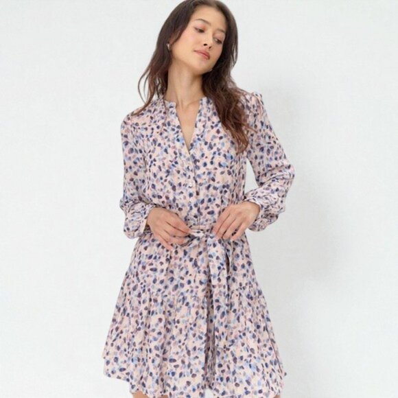 NWT Greylin Kai Tie Waist Relaxed Fit Bubble Hem Mini Dress Pink Dot - Picture 2 of 14